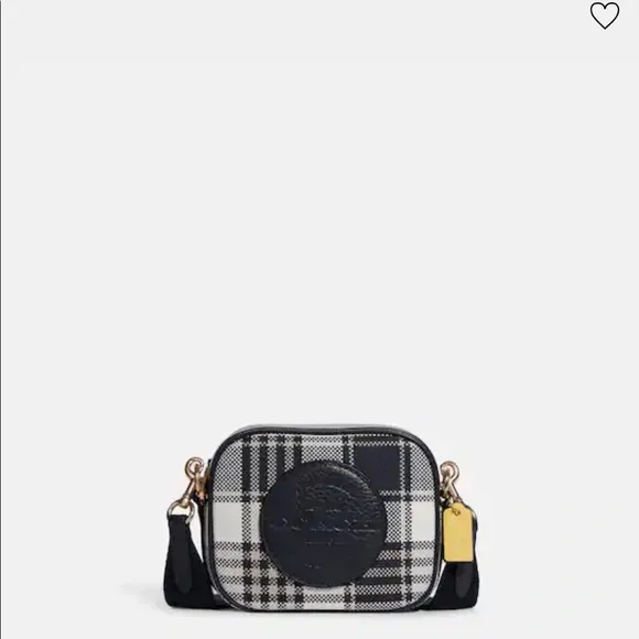 Coach Mini Dempsey Camera Bag with garden plaid print and coach patch